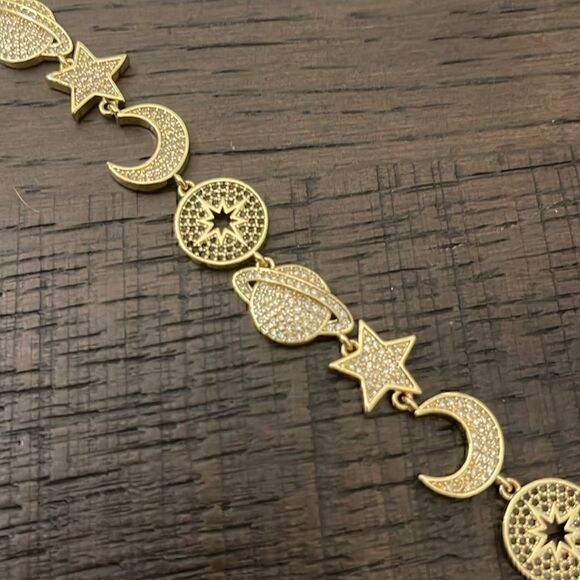 Melania Clara Gold Tone Planet Moon Star Necklace - Picture 4 of 4